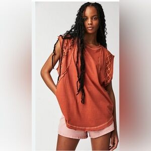 NWOT Free People A Table for Two Tee in Coral